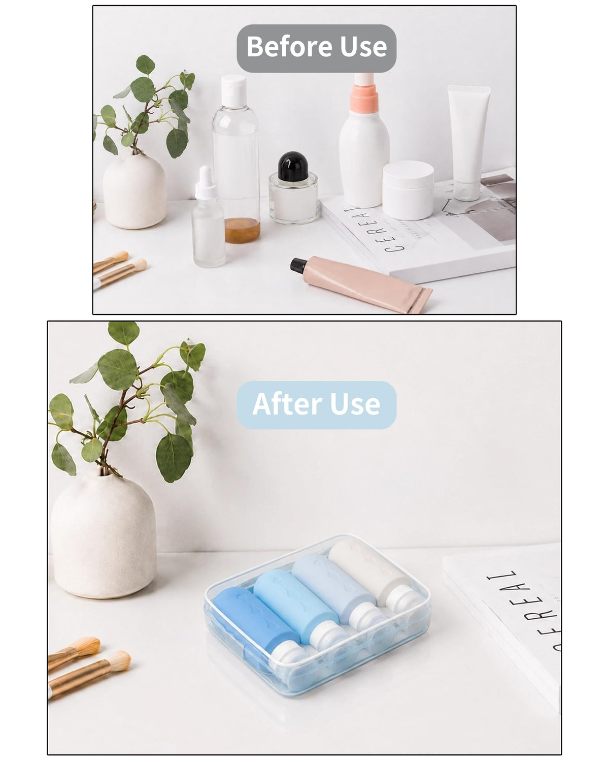 Gemice travel bottles with various liquids for travel