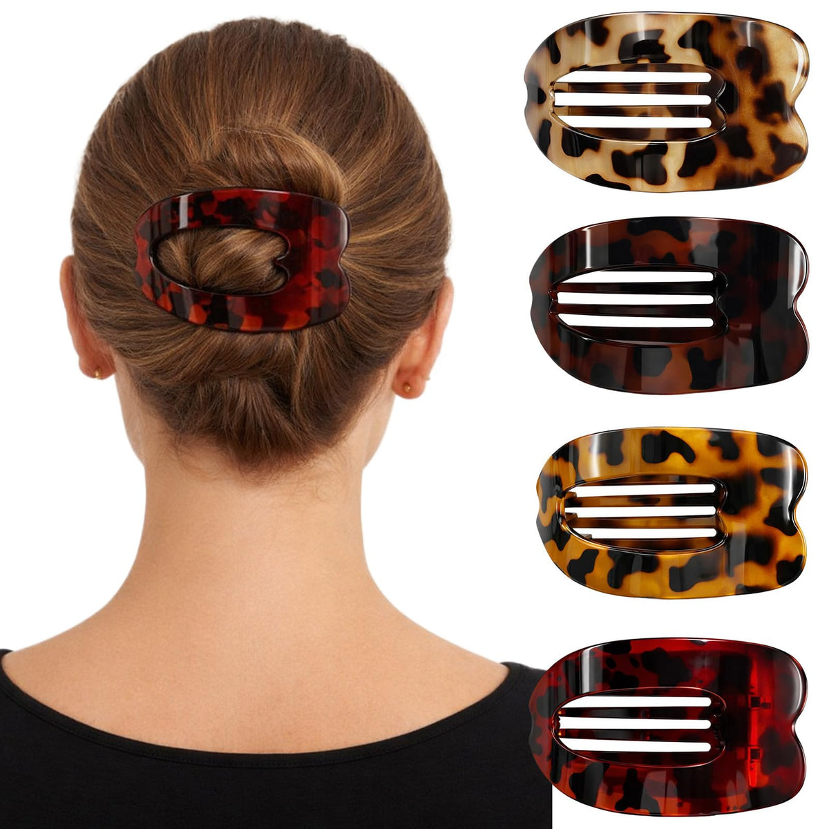 Generic Duckbill Hair Clips 4-Pack in leopard print, tortoise, black, and white