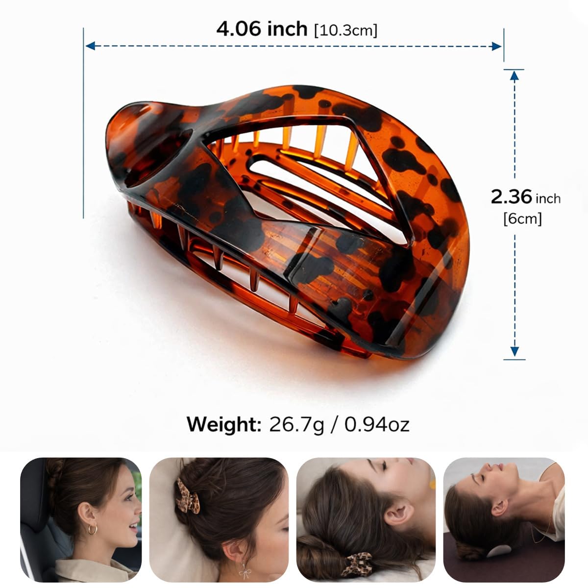 Generic duckbill hair clips in tortoise colour, side view