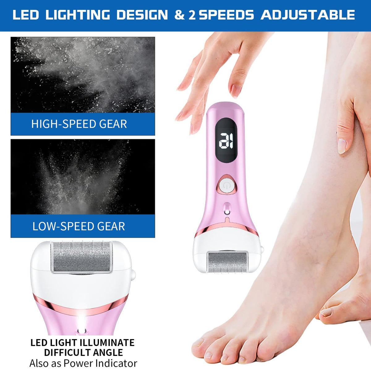 Geopu Electric Foot Callus Remover charging cable and roller heads