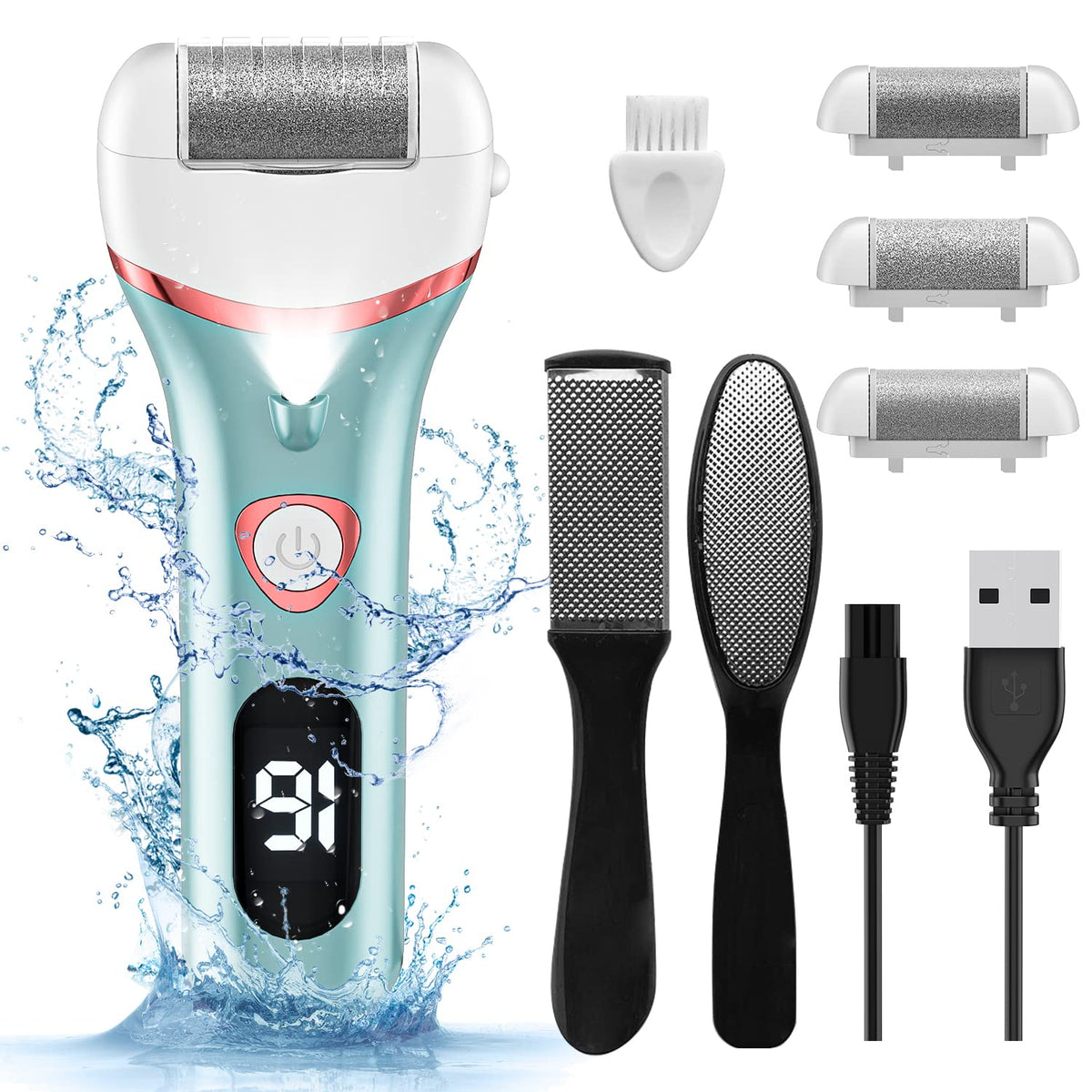 Geopu Electric Foot Callus Remover front view with accessories