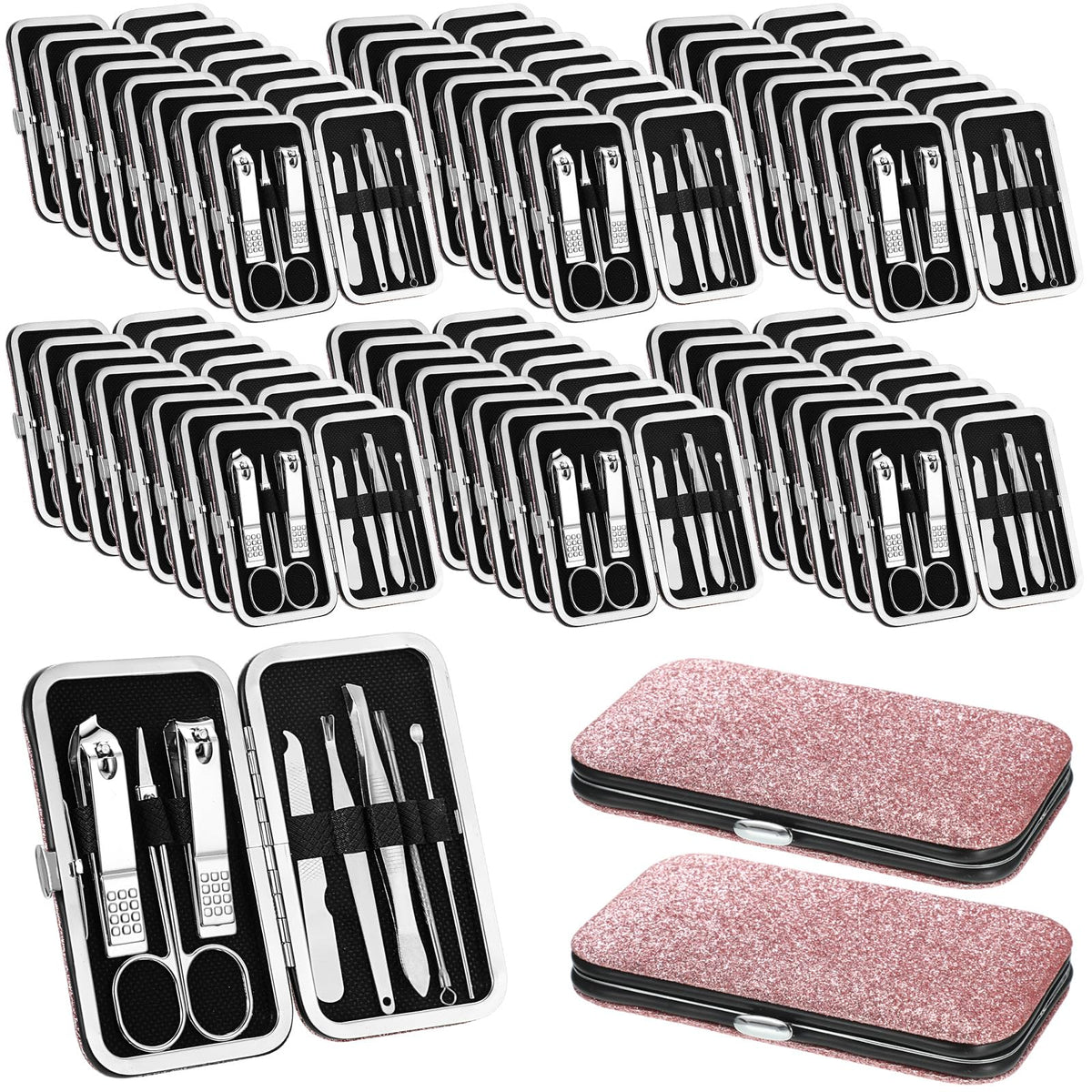 Geosar 50 Set Travel Manicure Kit with 8 tools in Glitter Pink case