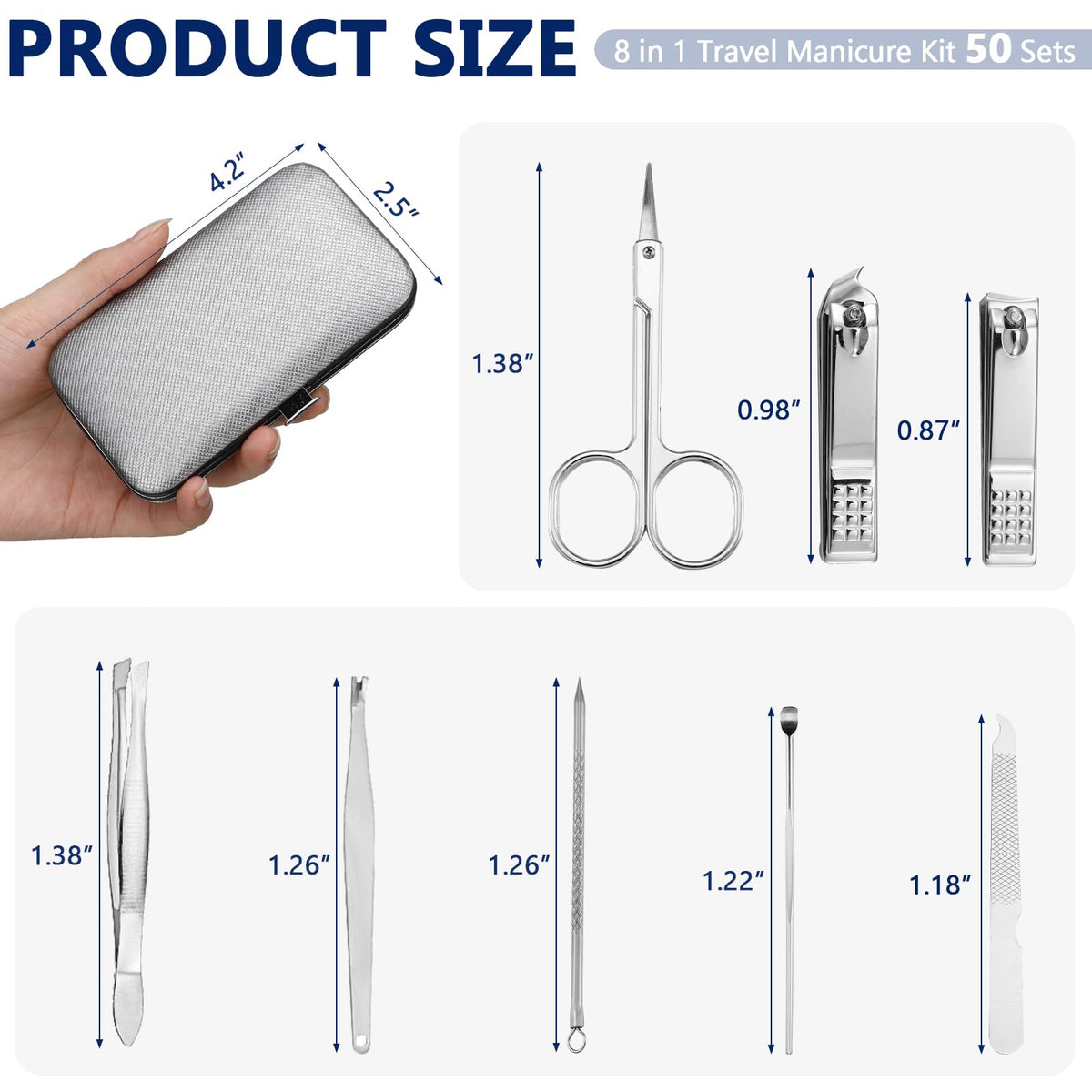 Geosar manicure tools including nail clippers and tweezers