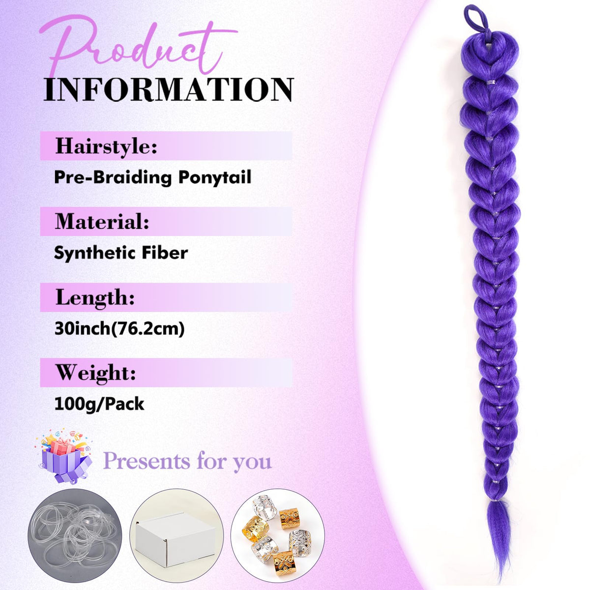 GetGal 30 inch purple braids ponytail side view