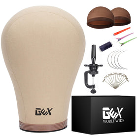 GEXWORLDWIDE 22.5" cork canvas block head mannequin front view