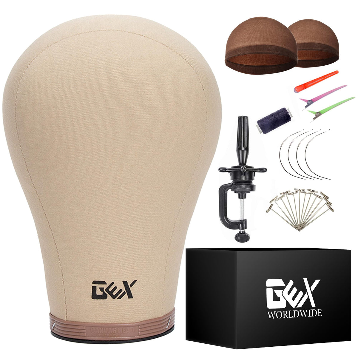 GEXWORLDWIDE 22-inch cork canvas block head mannequin front view