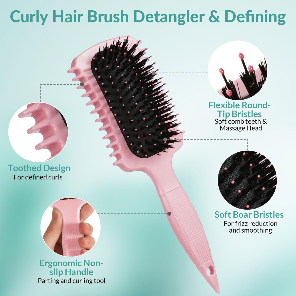 GFDCK Curl Defining Brush showing bristle design for detangling