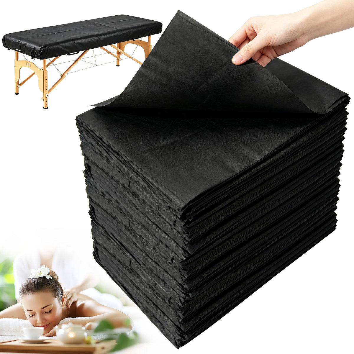 GGYKJSK 31"x71" black disposable massage table sheet front view