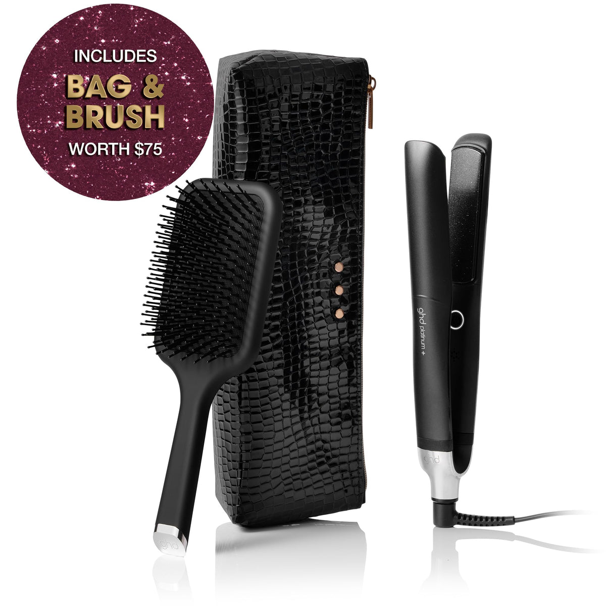 ghd Platinum+ Flat Iron with heat-resistant bag