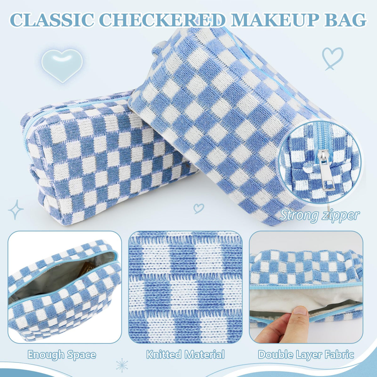 Giesiery checkered makeup bag in a travel setting