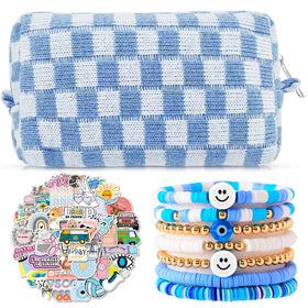 Giesiery checkered makeup bag set with bracelets and stickers