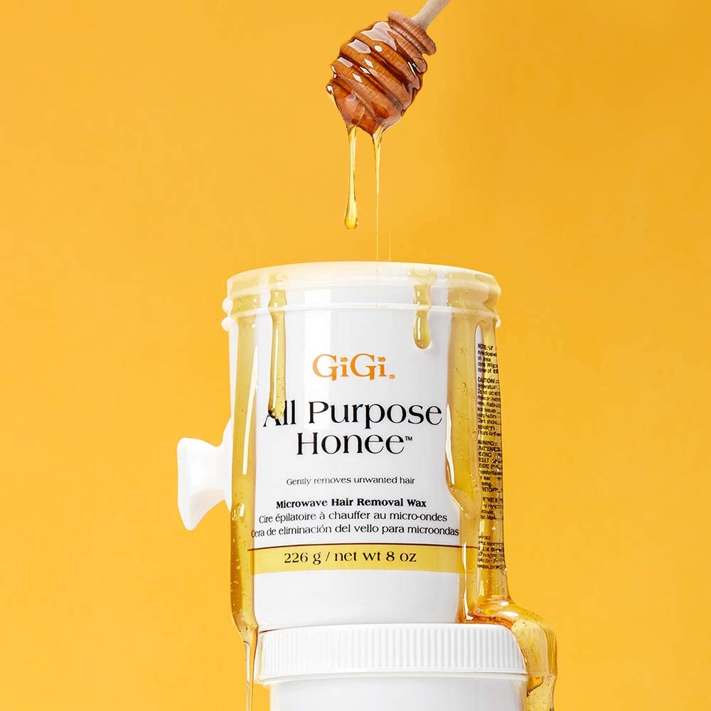 GIGI All Purpose Honee Soft Wax 8 oz in use during hair removal