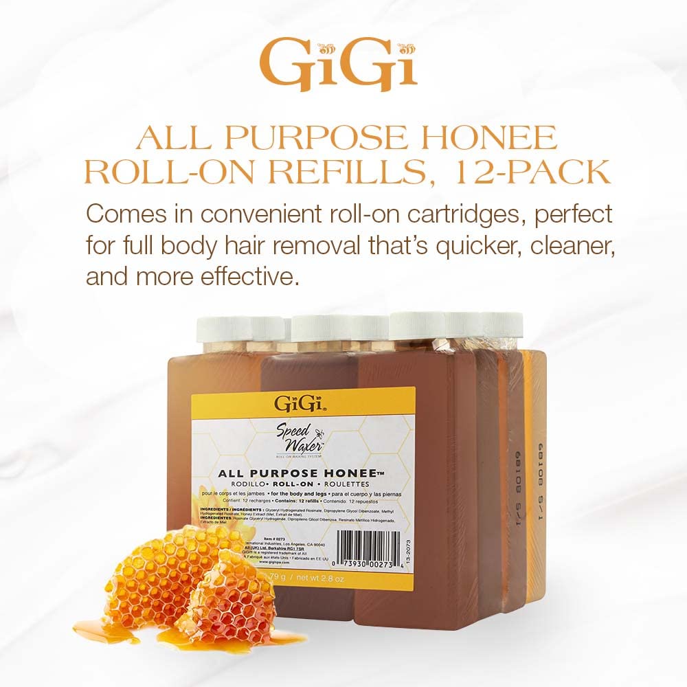 GIGI All Purpose Honee Wax packaging with 12 refills