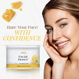 GIGI Facial Honee Wax application with muslin strip