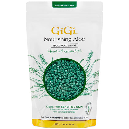 GIGI Hard Wax Beads 14 oz canister with aloe vera