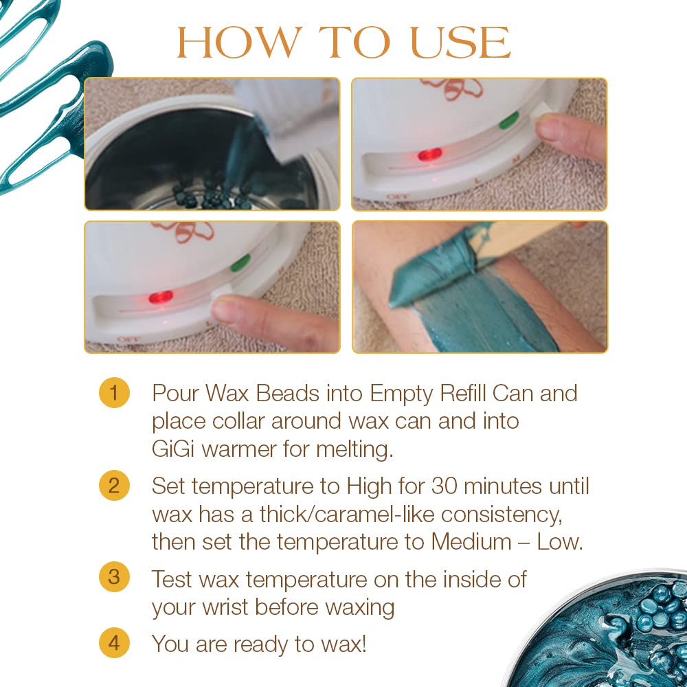 GIGI Hard Wax Beads Refill Can displayed with wax beads