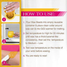 GIGI Microwave Wax Cup demonstrating the pouring spout
