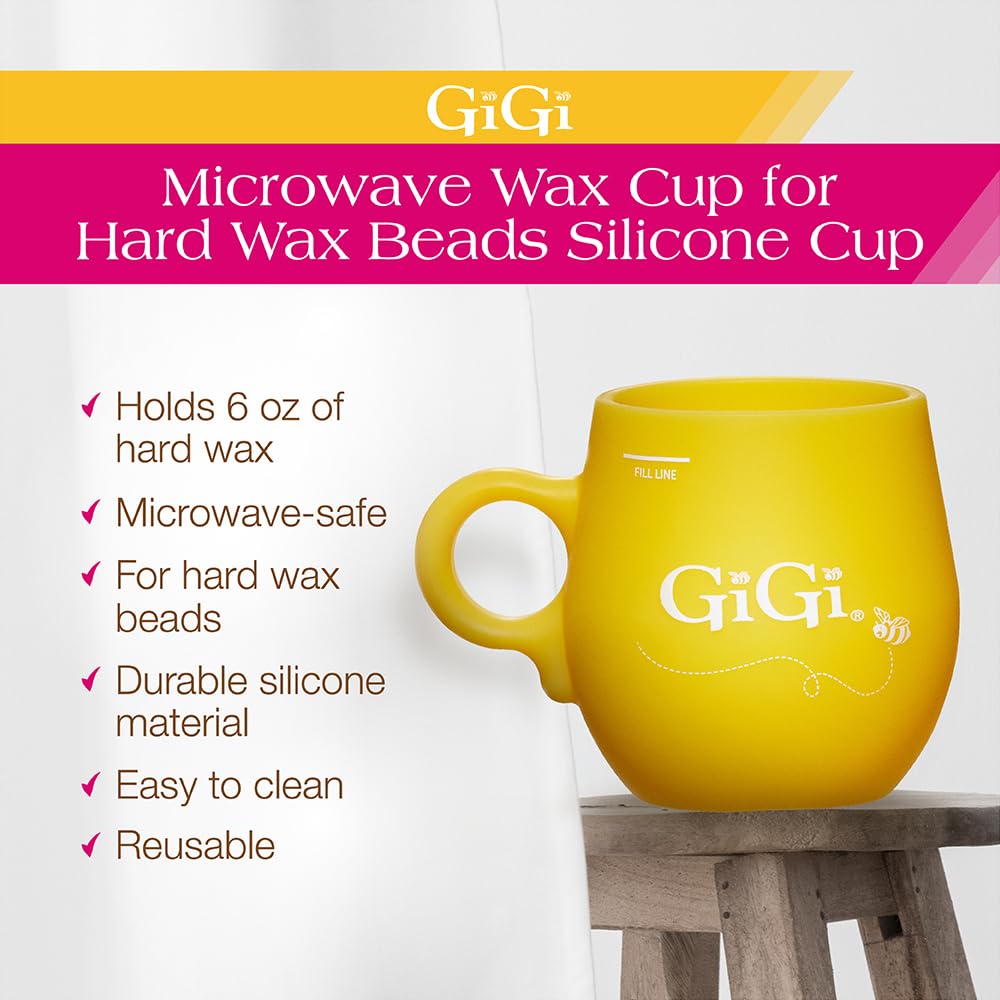 GIGI Microwave Wax Cup with wax beads inside ready for heating