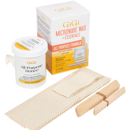 GIGI Microwave Wax Kit front view with 8 oz Honee Wax tub
