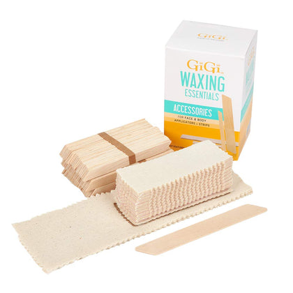GIGI Wax Essentials Kit contents including applicators and muslin strips