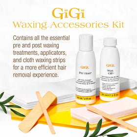 GIGI Waxing Accessories Kit contents including cloth strips and applicators