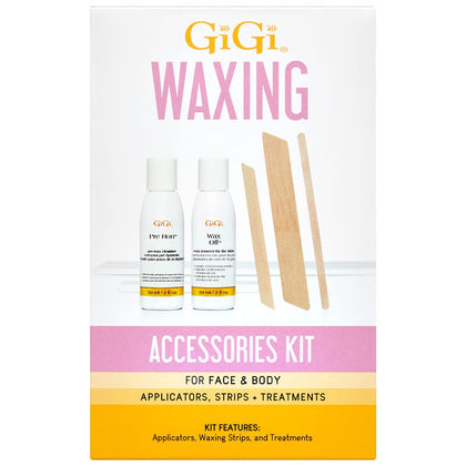 GIGI Waxing Accessories Kit front view with applicators and strips