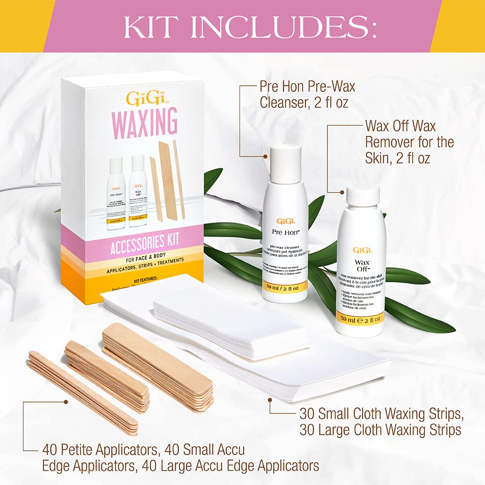 GIGI Waxing Accessories Kit showing pre and post-wax