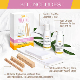 GIGI Waxing Accessories Kit showing pre and post-wax
