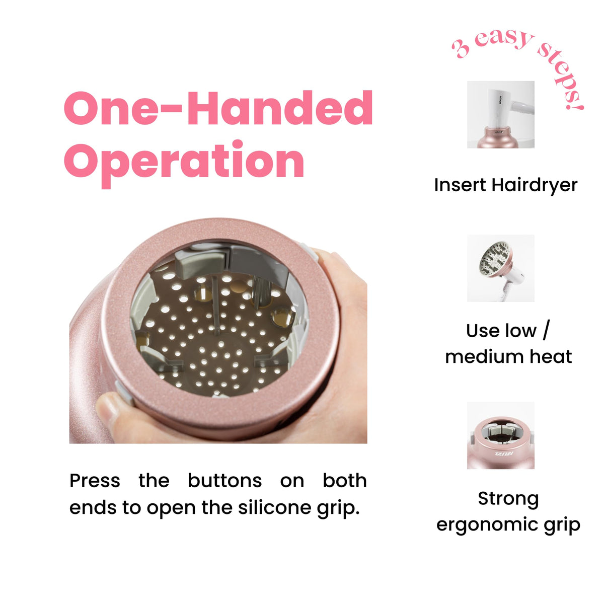 GIHALI Hair Diffuser demonstrating secure fit on hair dryer
