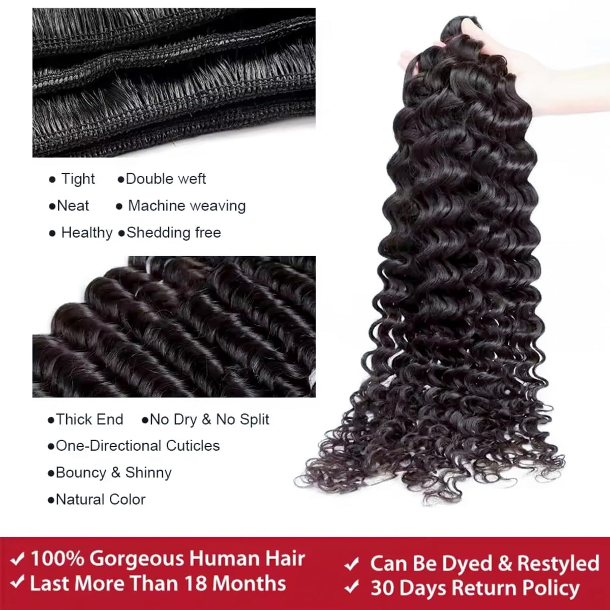 GIIPND 12A Deep Wave Bundles Human Hair close-up of texture