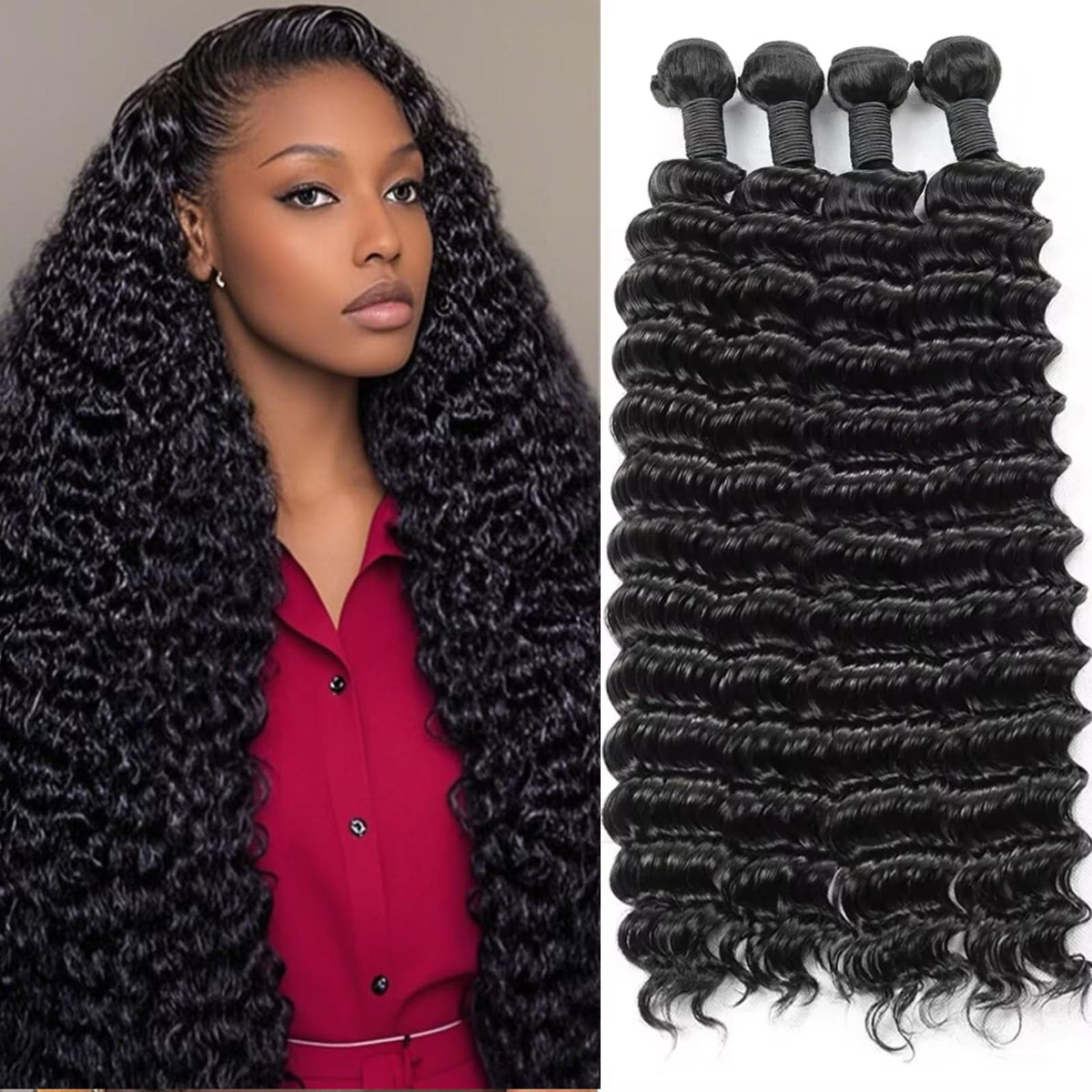 GIIPND 12A Deep Wave Bundles Human Hair front view