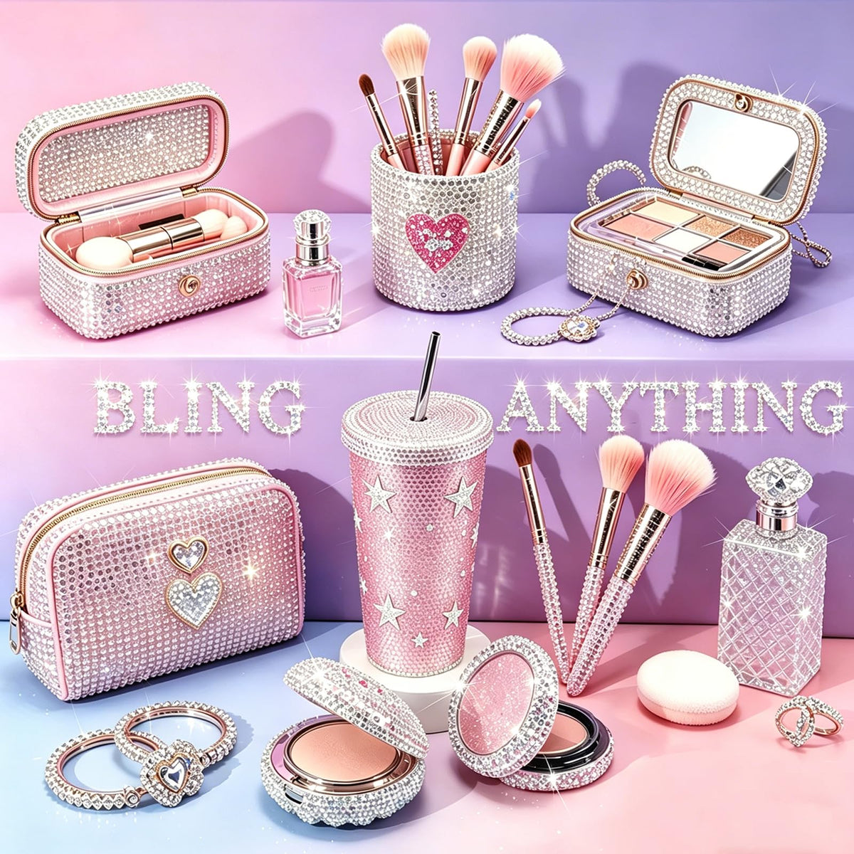 Gikboup Bedazzling Kit with rhinestones and tools on a crafting table