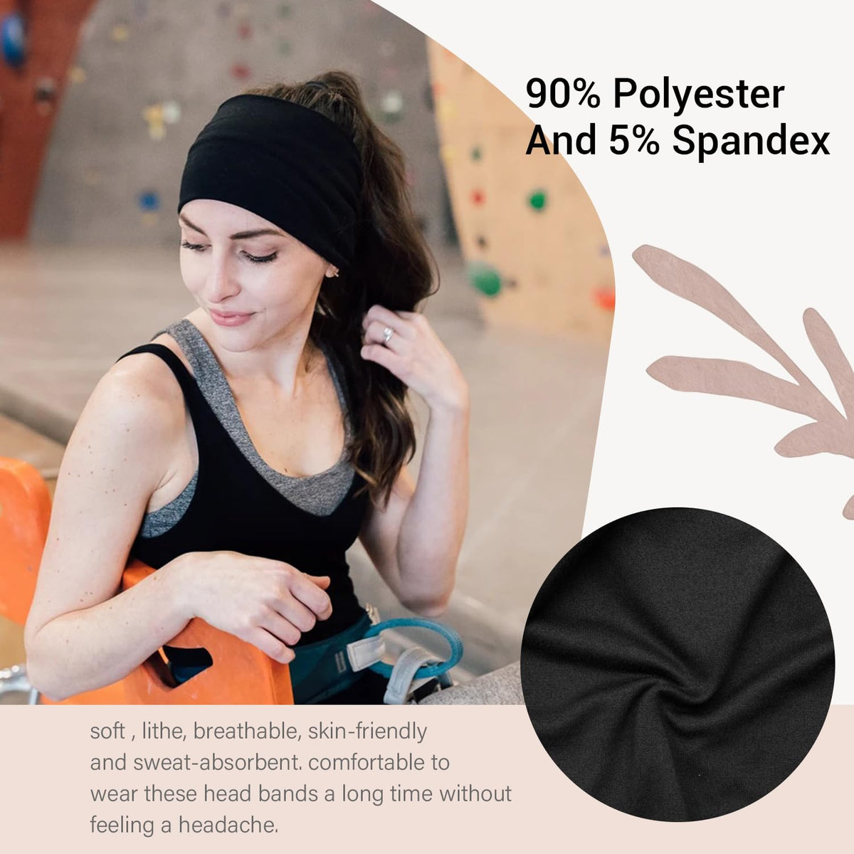 GiLi 2 Pack Black Wide Headbands on a model during workout