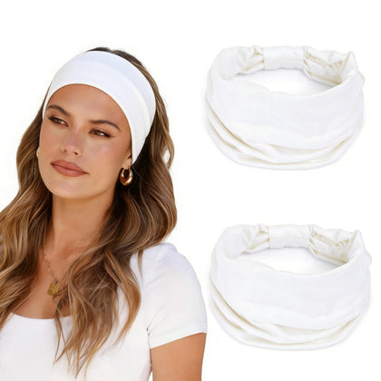 GiLi 2 Pack White Wide Non-Slip Headbands front view