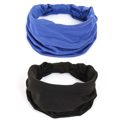GiLi 2 Pack Wide Headbands in black and blue front view
