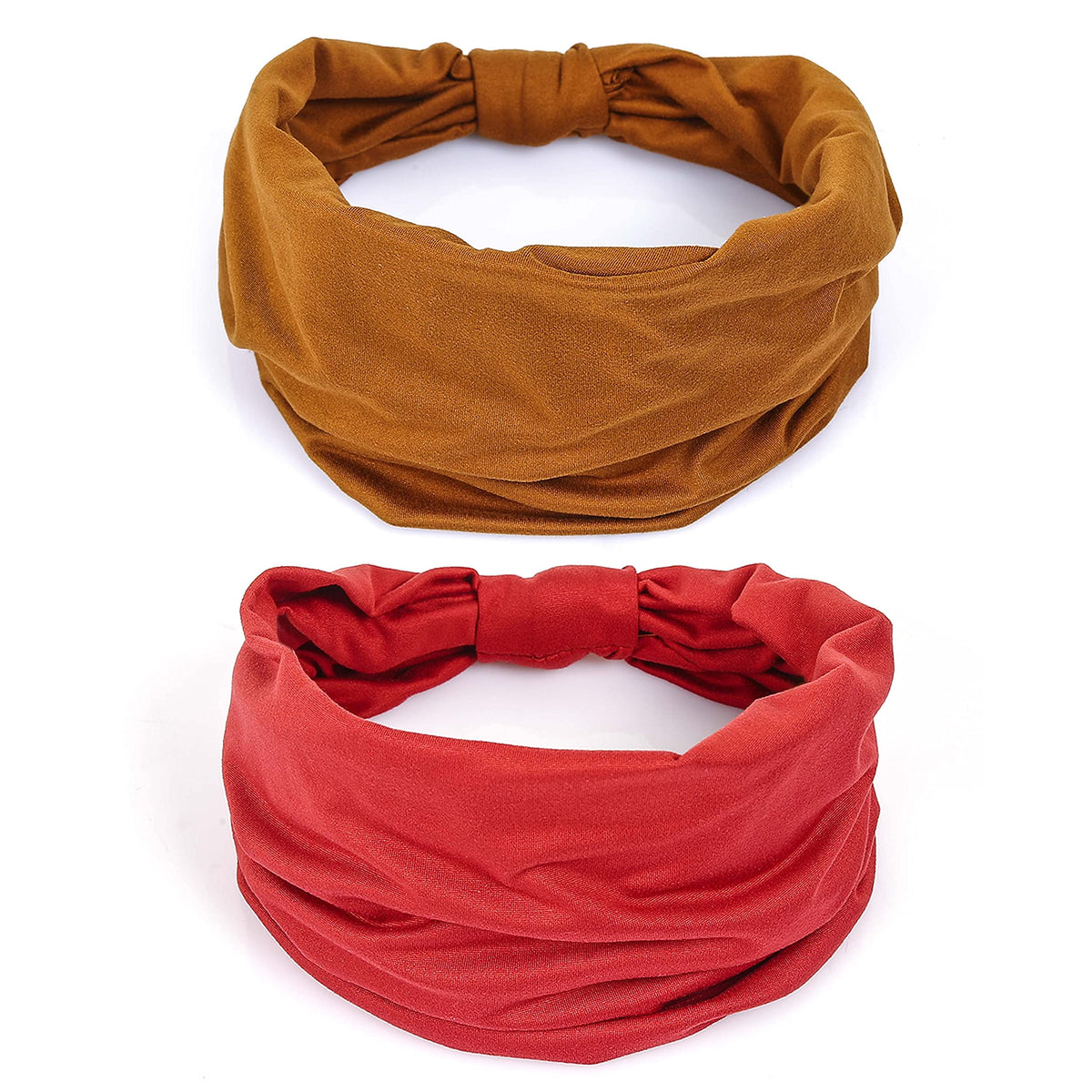 GiLi 2 Pack Wide Headbands in brown and rust red front view