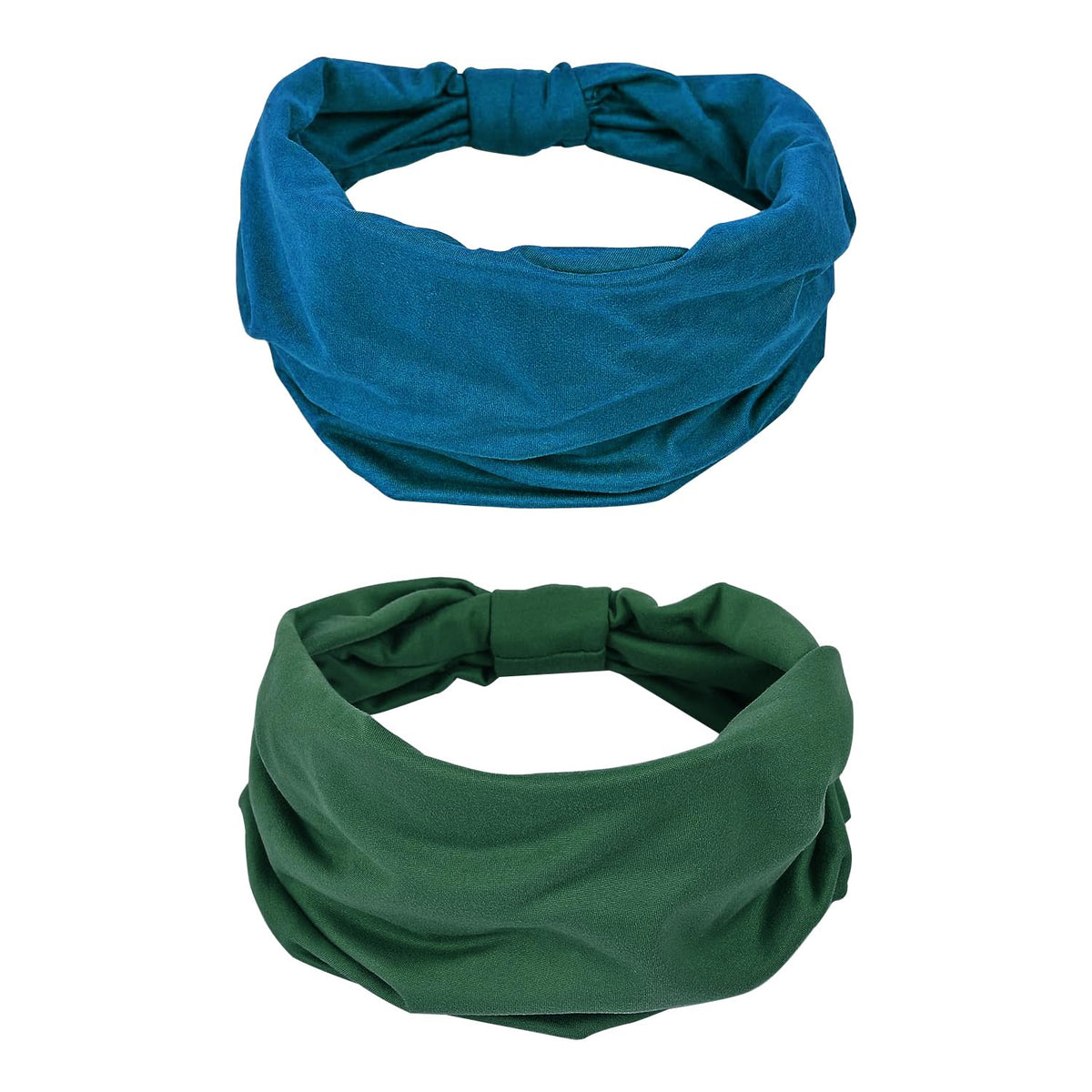 GiLi 2 Pack Wide Headbands in dark green and teal front view