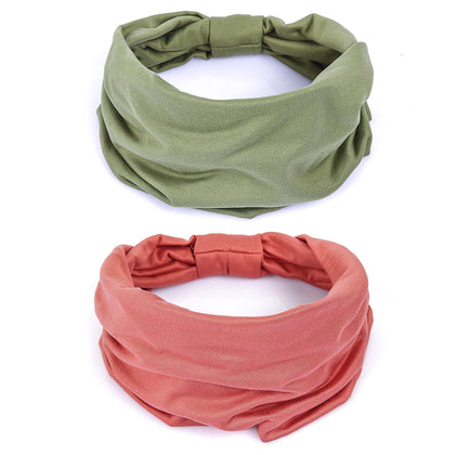 GiLi 2 Pack Wide Headbands in green and pink, front view