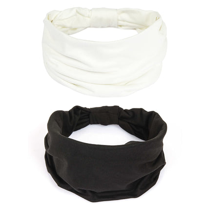 GiLi 2 Pack Wide Headbands in white and black front view
