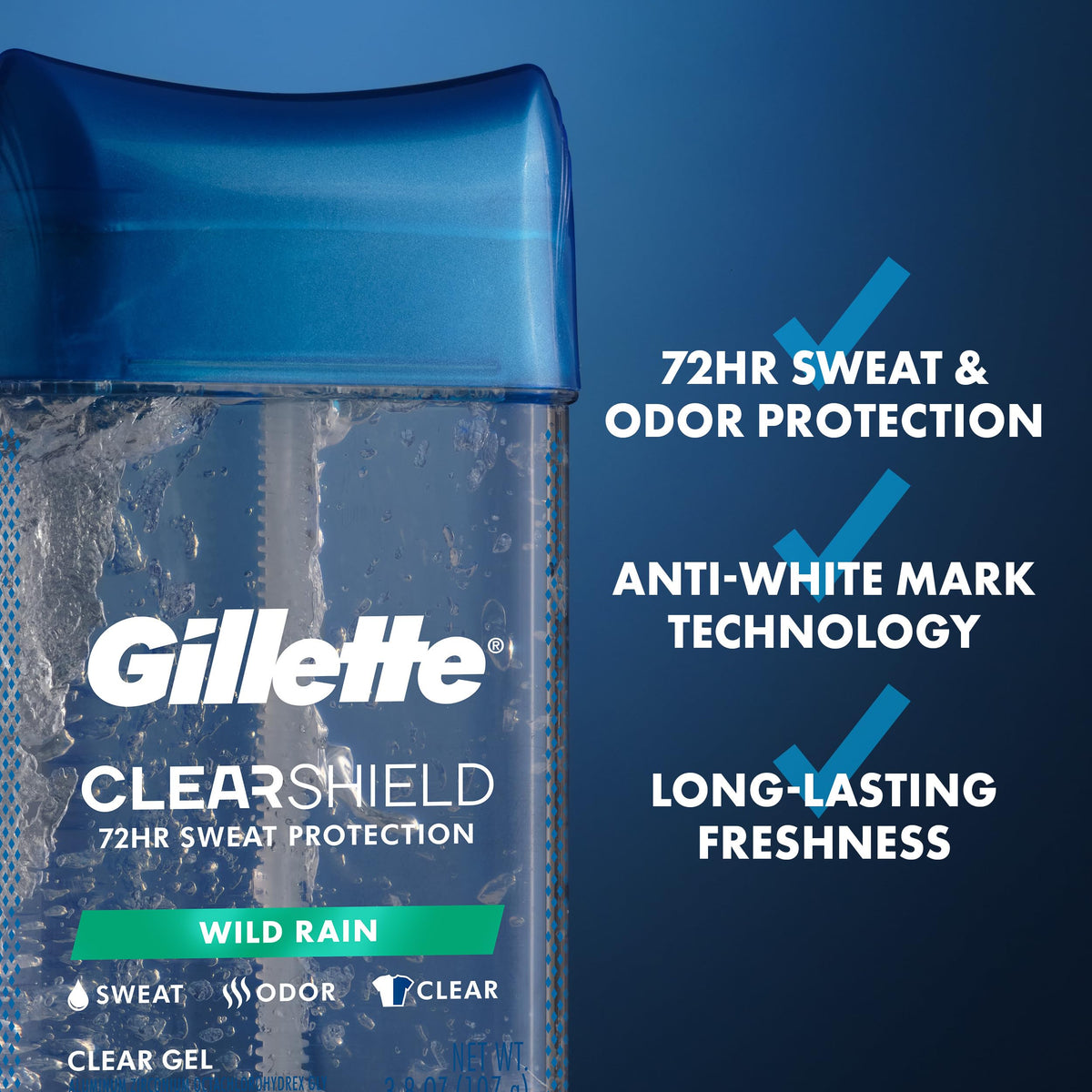 Gillette Antiperspirant Deodorant Wild Rain Scent back view