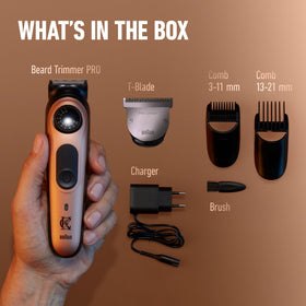 Gillette Beard Trimmer PRO with all accessories laid out