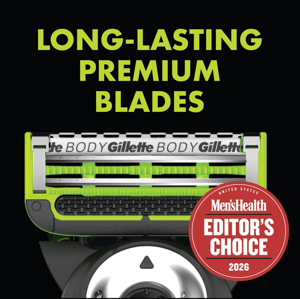 Gillette Body + Intimate Razor Blades displayed on a bathroom shelf