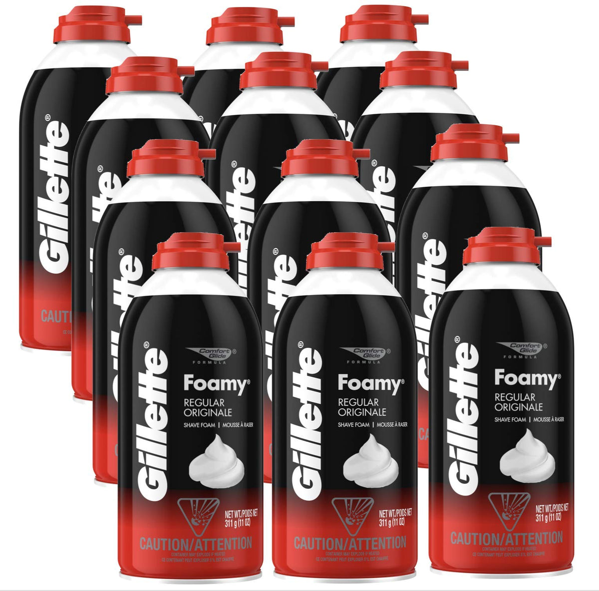 Gillette Foamy Regular Shaving Cream pack of 12, 11 oz each front view