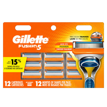 Gillette Fusion5 Men's Razor Blades 12 refills front view