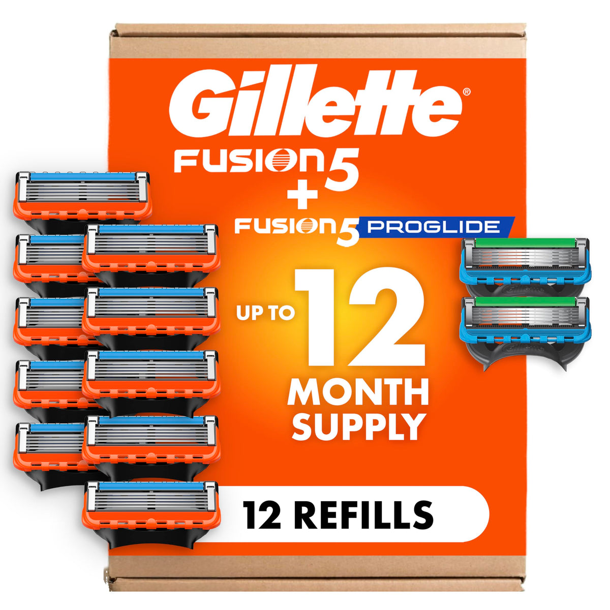 Gillette Fusion5 & ProGlide razor blade refills 12 count pack front view