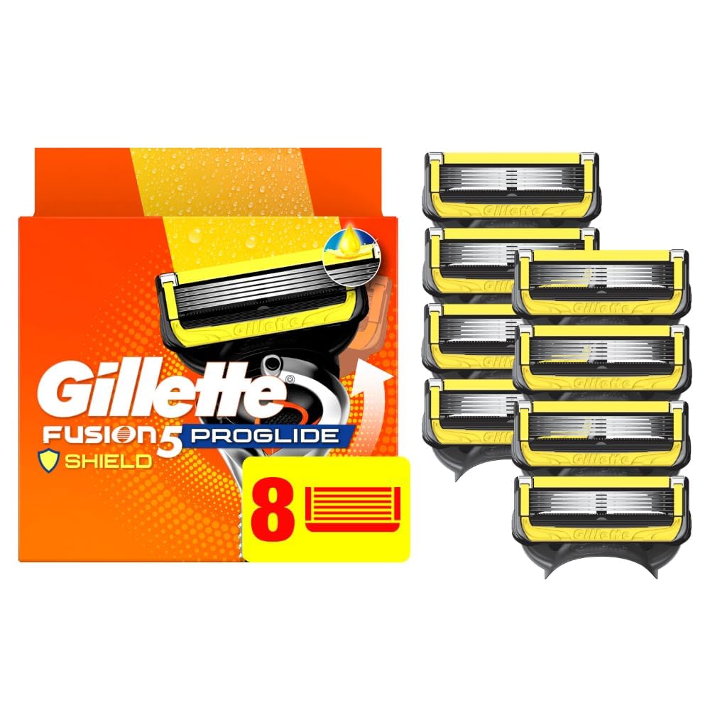 Gillette Fusion5 ProShield men's razor blade refills pack front view