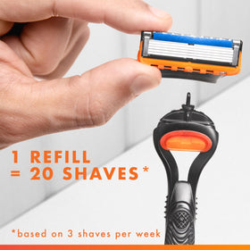 Gillette Fusion5 razor blade with lubrication strip highlighted