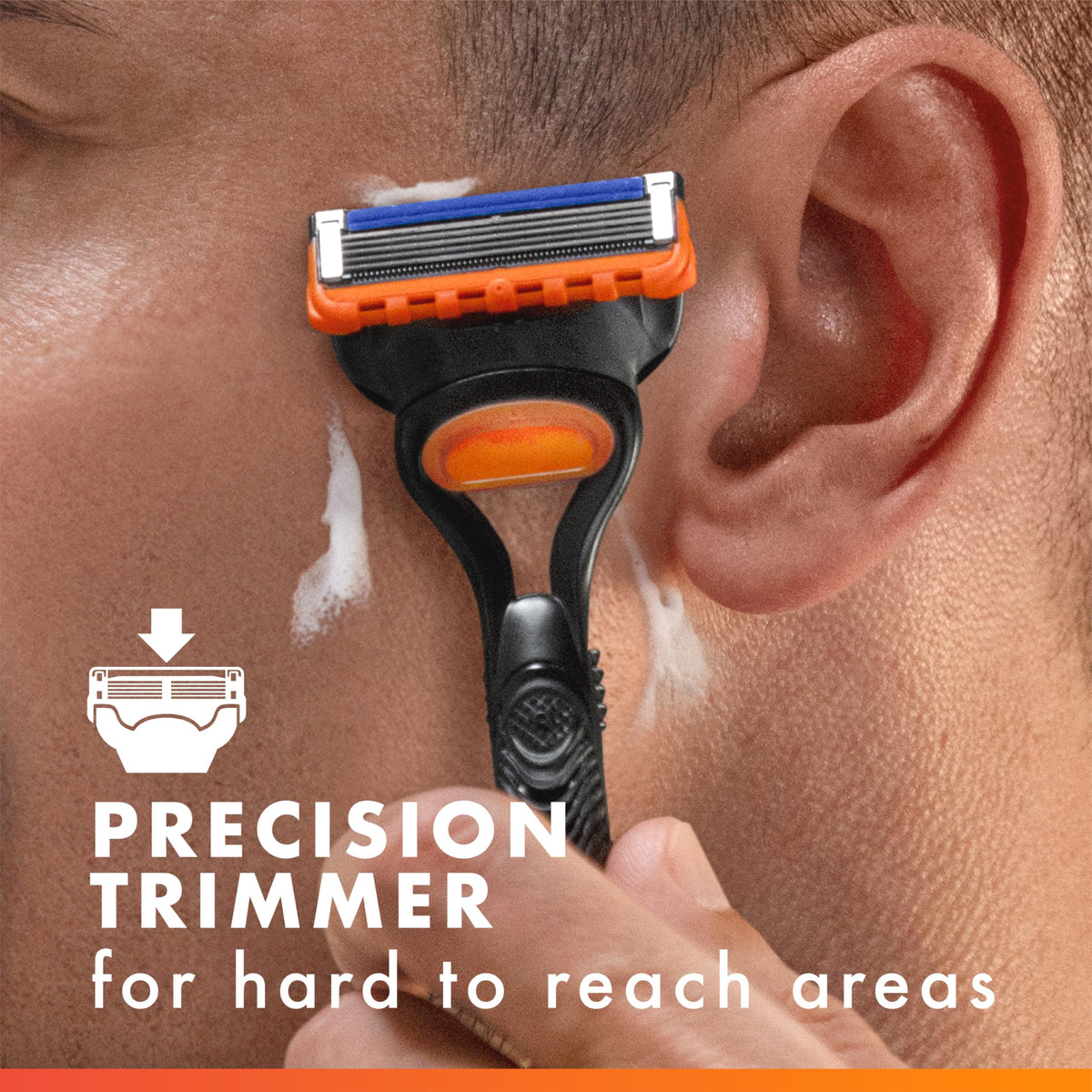 Gillette Fusion5 razor blade with trimmer in use