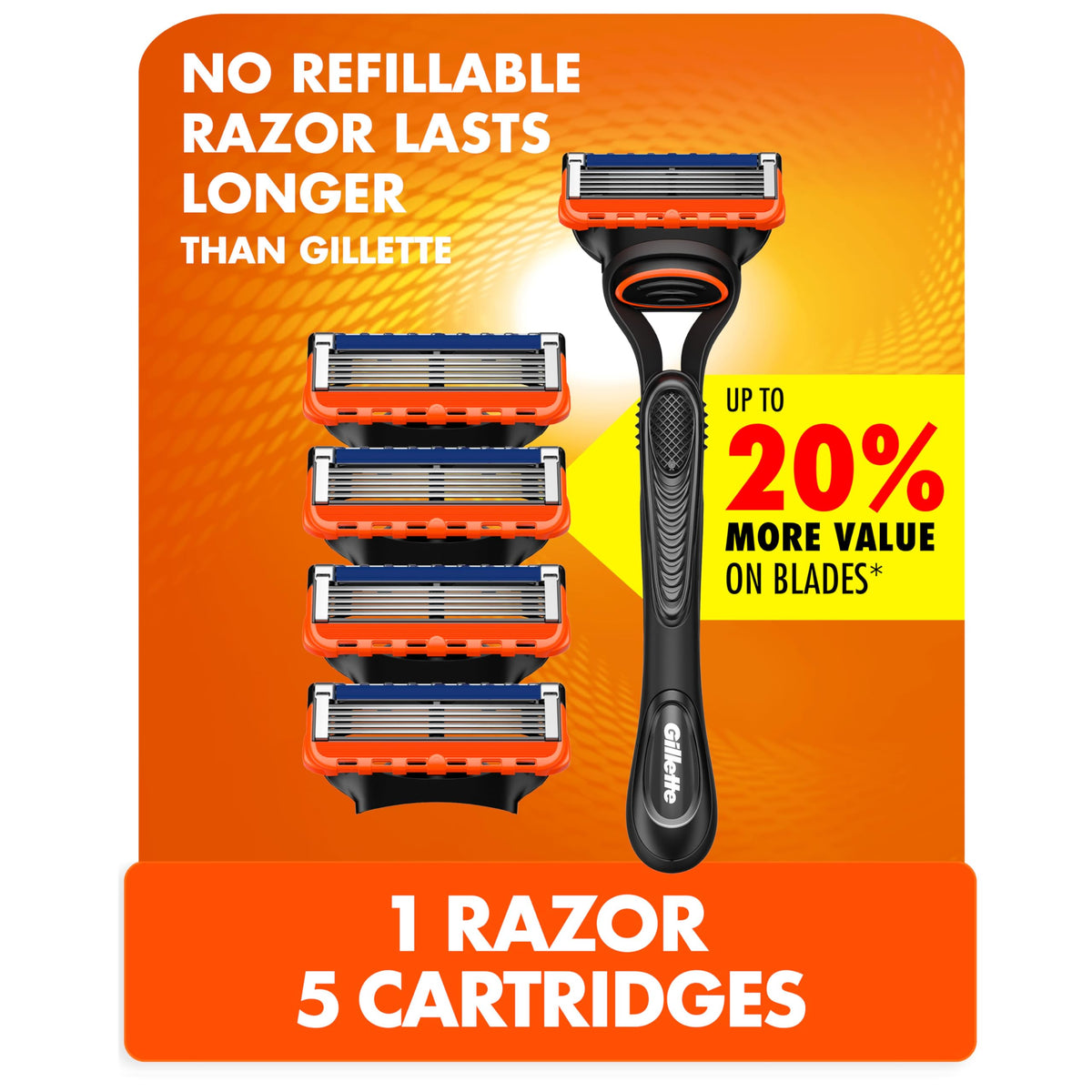 Gillette Fusion5 Razor front view with 5 blade refills