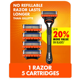 Gillette Fusion5 Razor front view with 5 blade refills